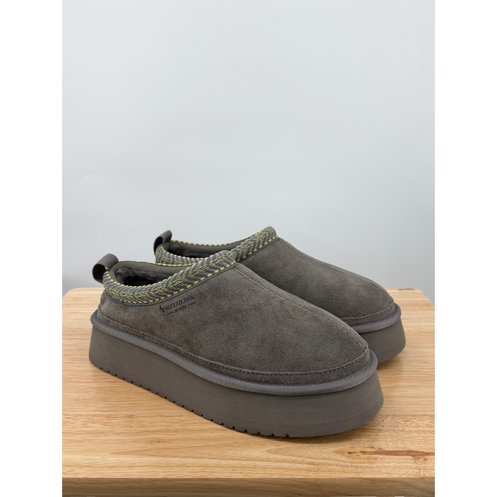 NWT Koolaburra UGG Burree Platform Slippers Womens 9 Cloud Grey Suede Faux Fur